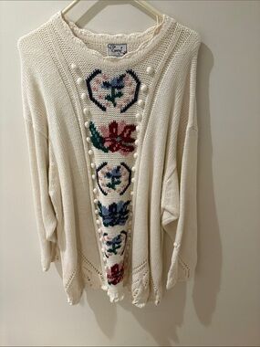 Cynthia Steffe Cream Knit Sweater with Multicolor Floral Panel